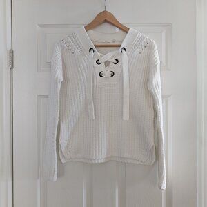 Gap lace up V neck sweater off white size XS